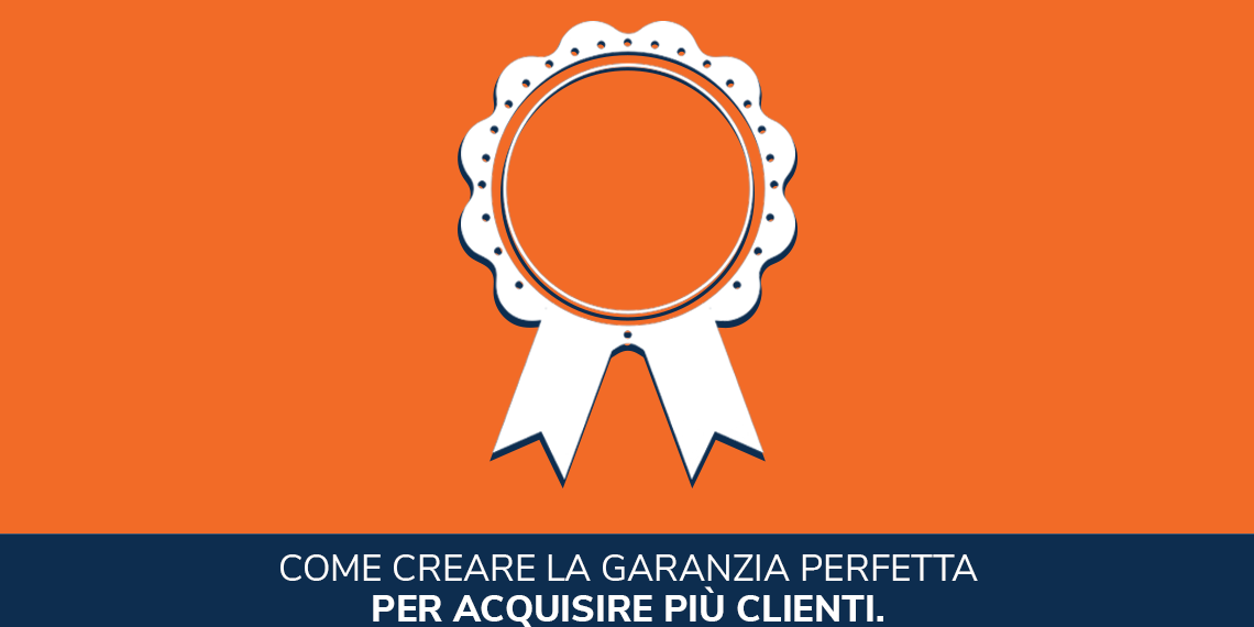 Immagine di una coccarda bianca su sfondo arancione con testo su garanzia perfetta per clienti.