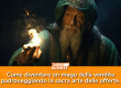 Un uomo vestito da mago tiene un oggetto incandescente, testo su migliorare le vendite con abilità magiche.
